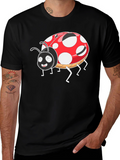 Ladybug Cartoon Graphic T-Shirt - Black Casual Tee