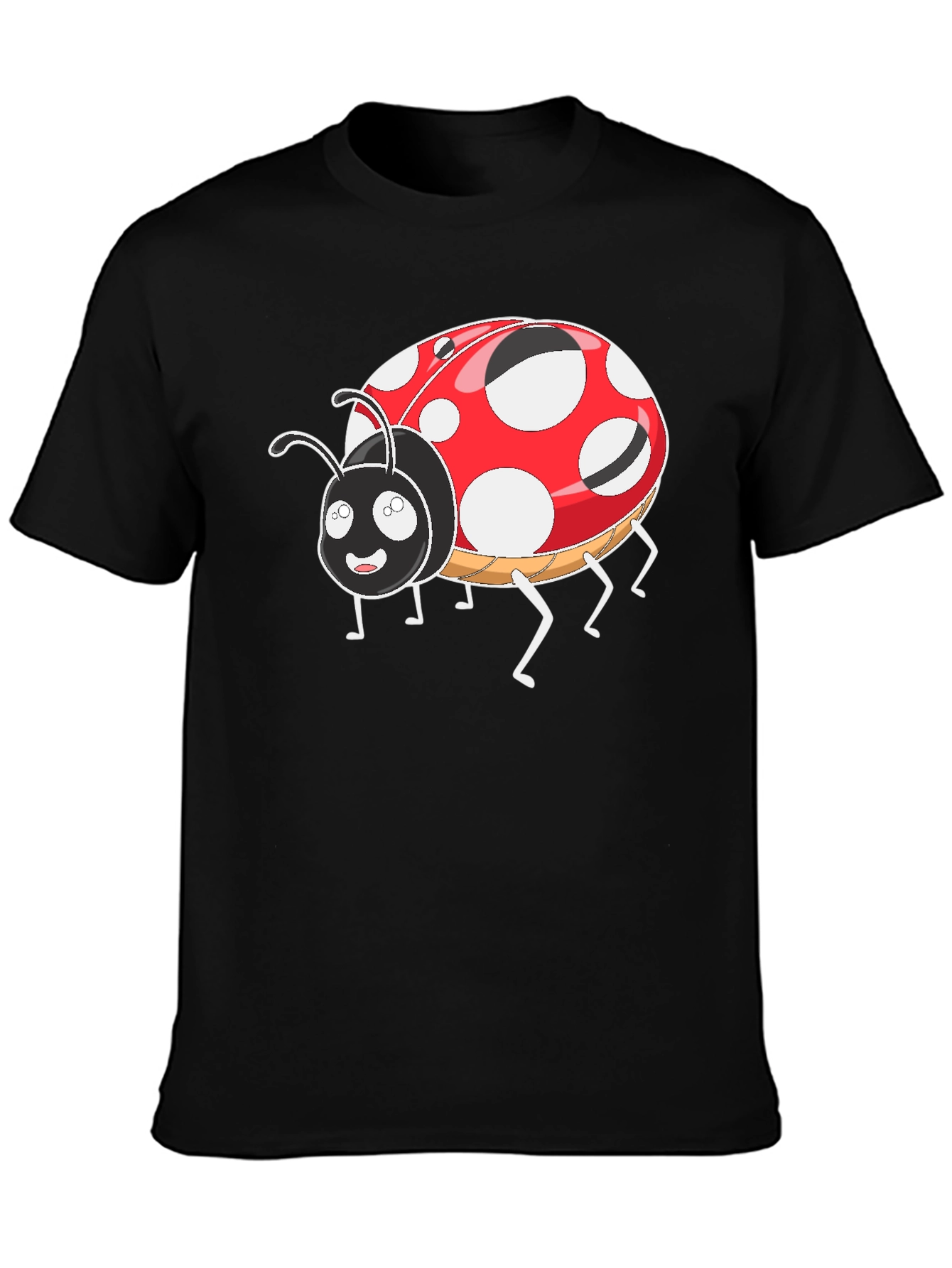 Ladybug Cartoon Graphic T-Shirt - Black Casual Tee