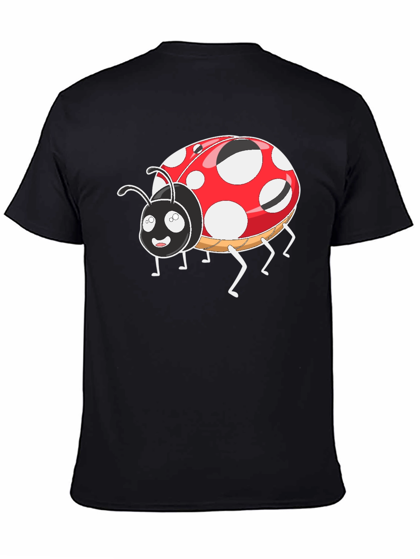 Ladybug Cartoon Graphic T-Shirt - Black Casual Tee