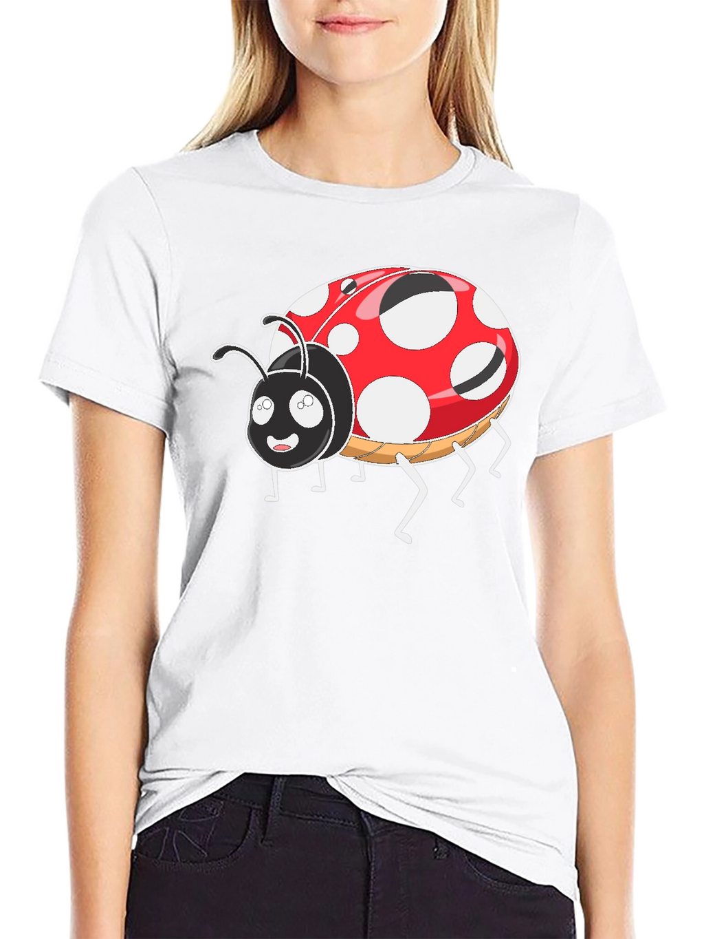 Ladybug Cartoon Graphic T-Shirt - Black Casual Tee