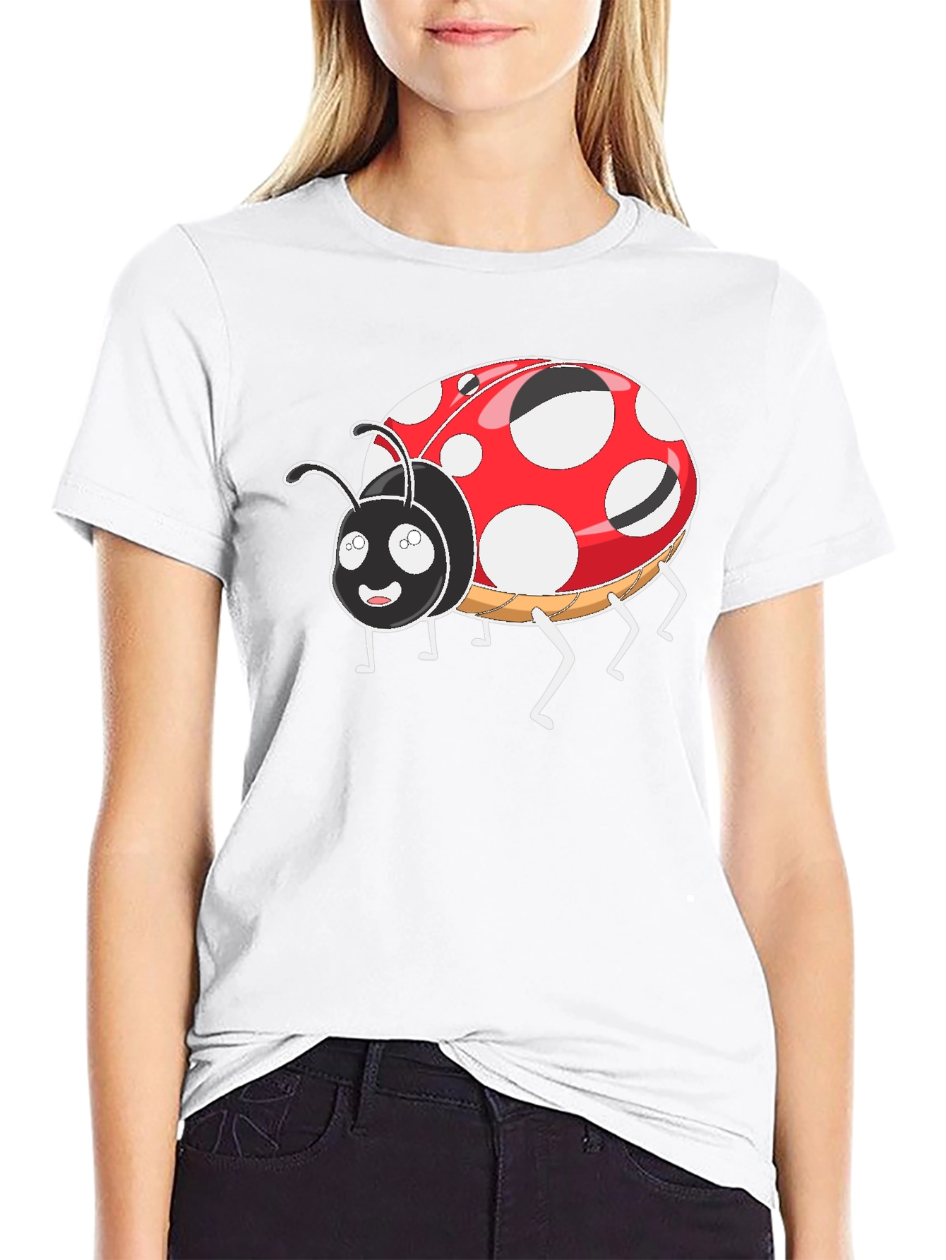Ladybug Cartoon Graphic T-Shirt - Black Casual Tee