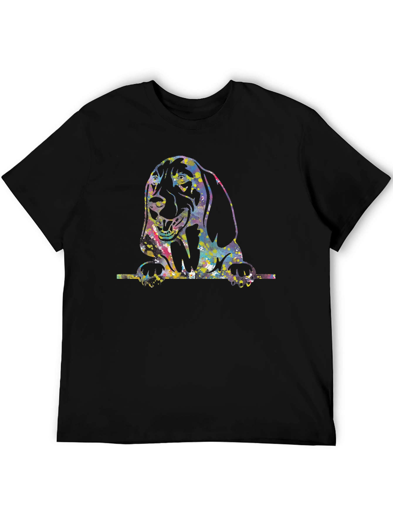 Colorful Dog Graphic Black T-Shirt