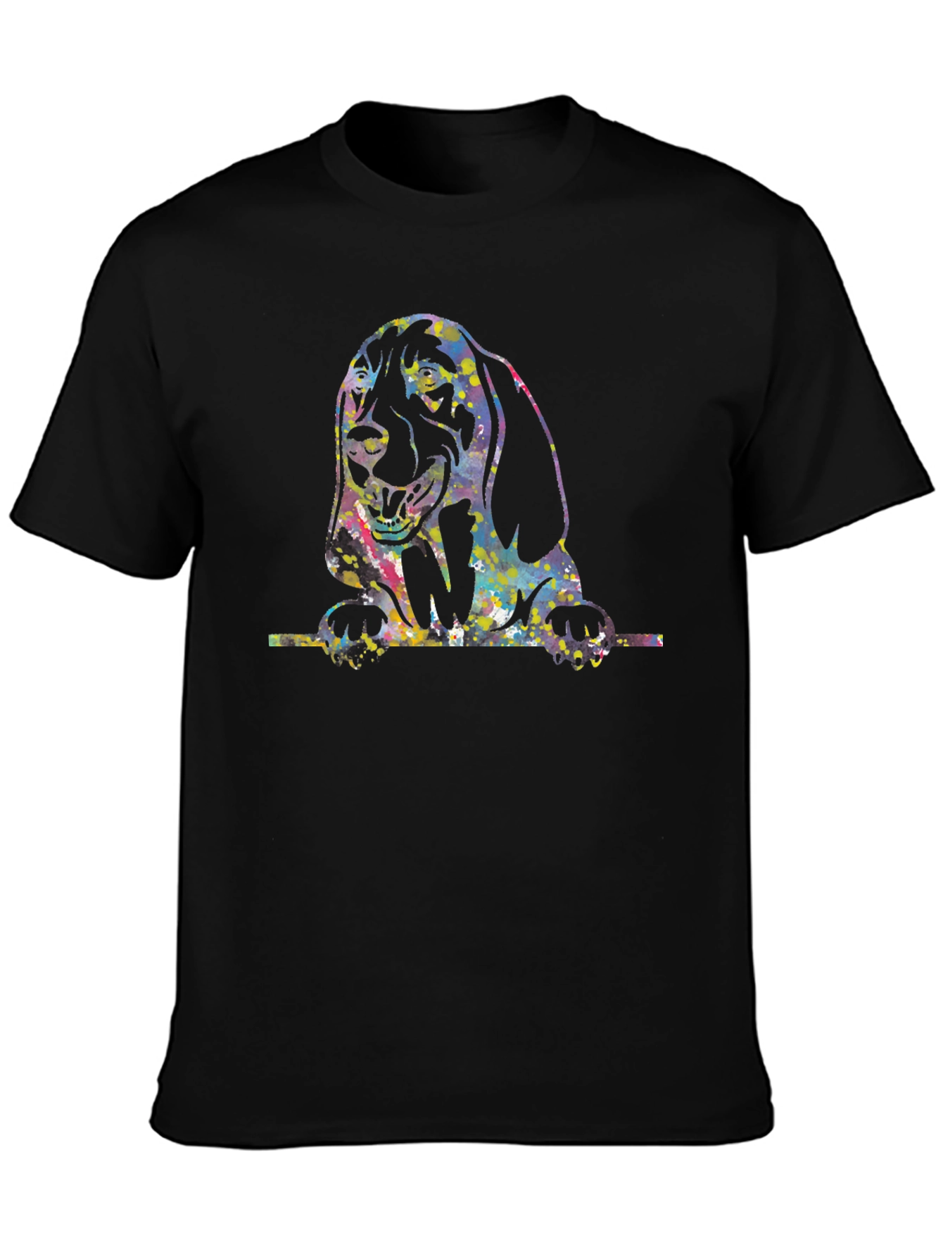 Colorful Dog Graphic Black T-Shirt