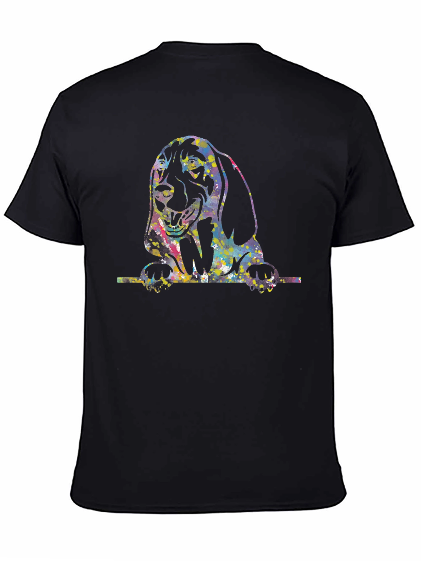 Colorful Dog Graphic Black T-Shirt