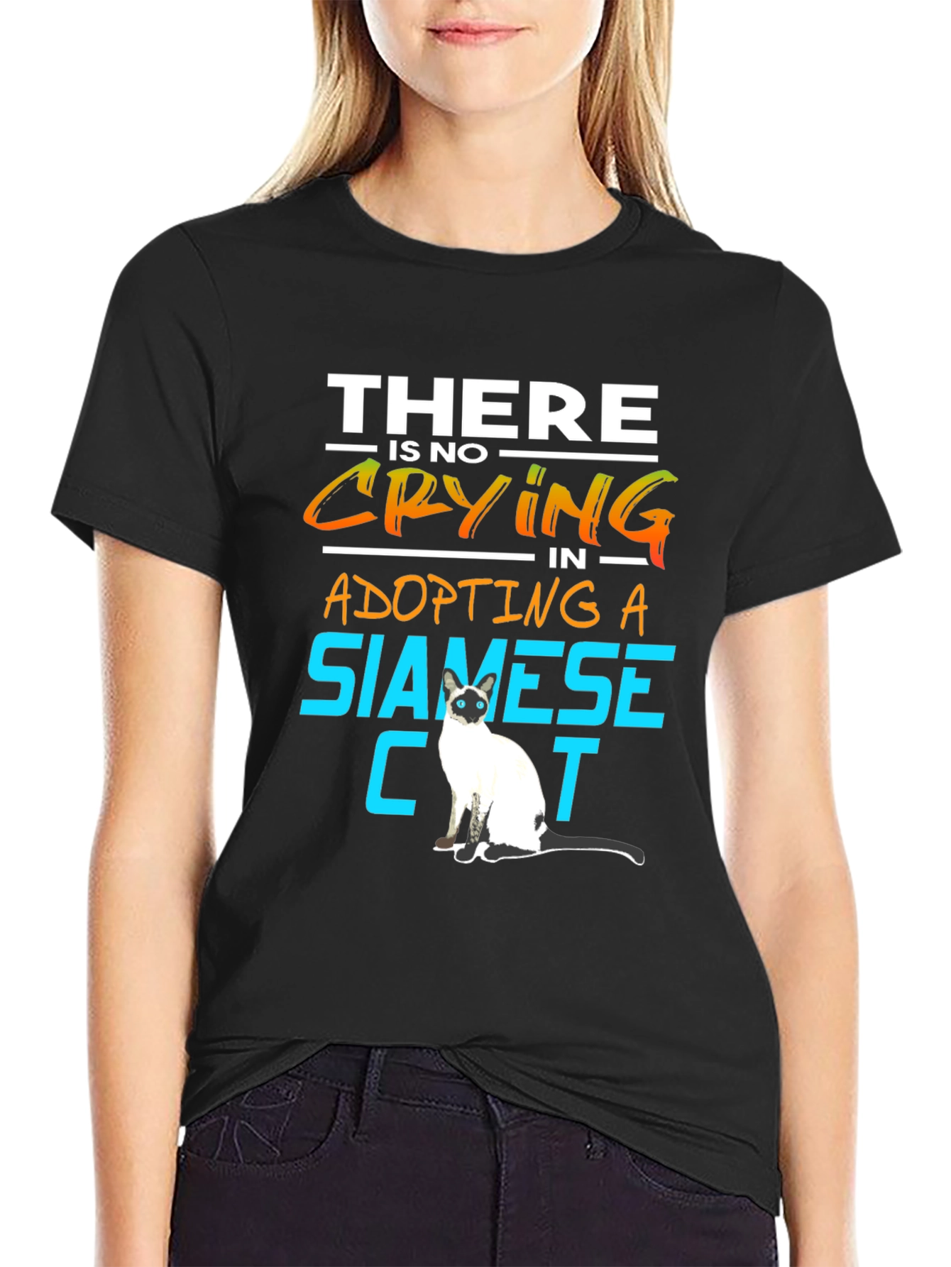Siamese Cat Lover T-Shirt: No Crying in Adopting