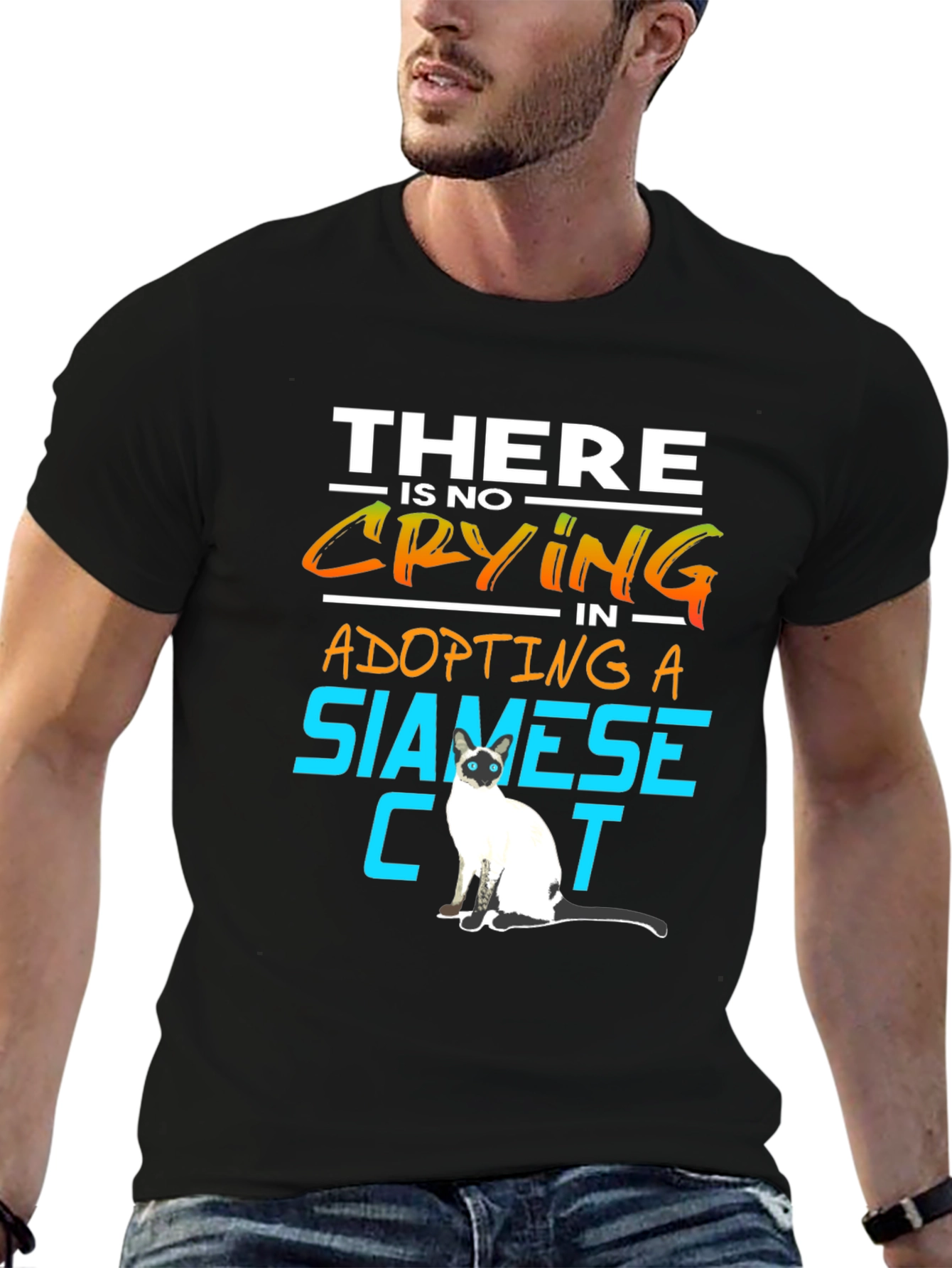 Siamese Cat Lover T-Shirt: No Crying in Adopting