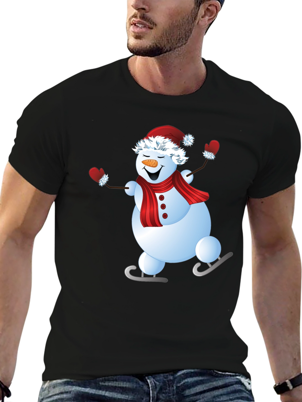 Snowman Ice Skating Holiday Graphic Tee
