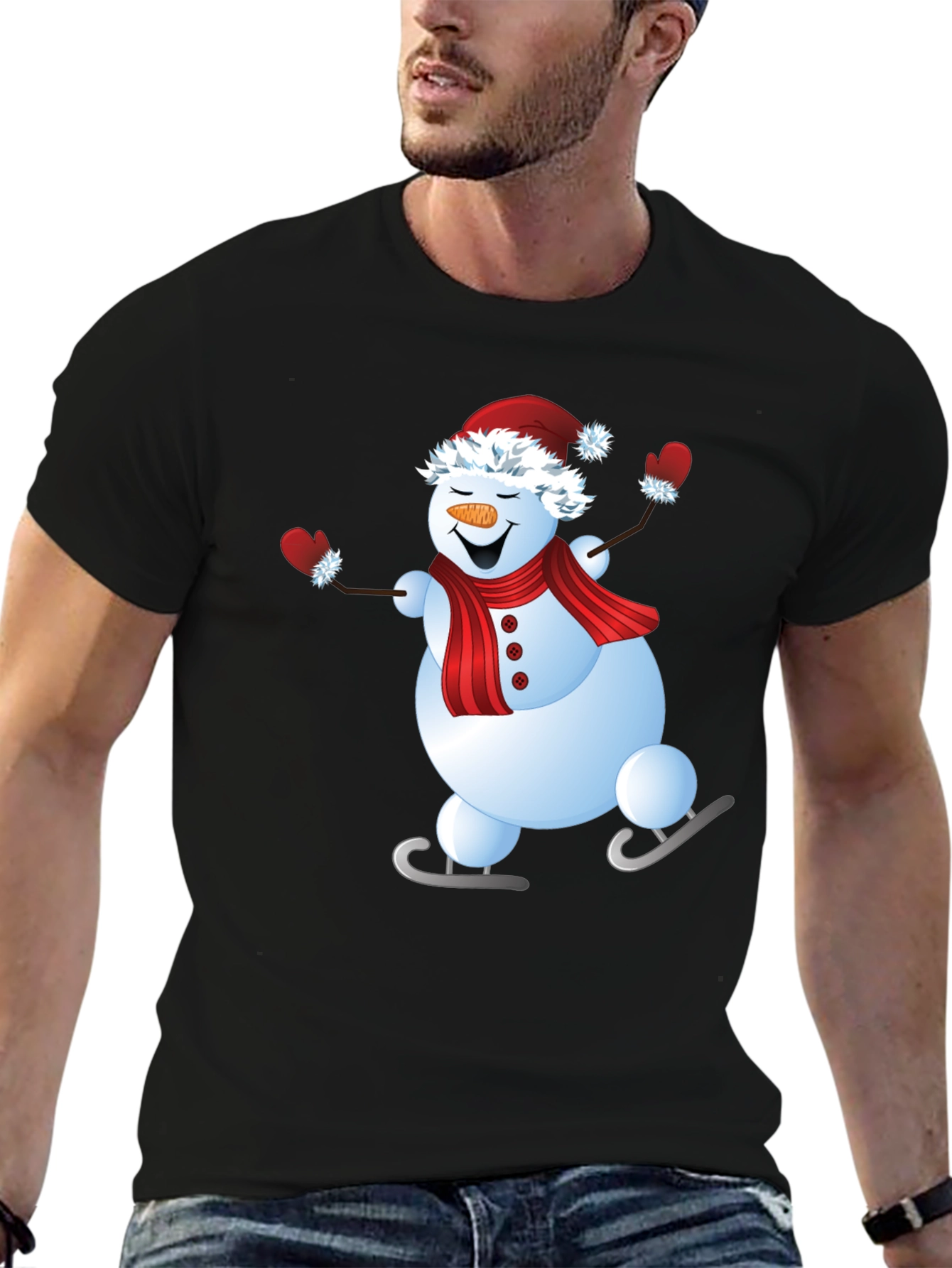 Snowman Ice Skating Holiday Graphic Tee