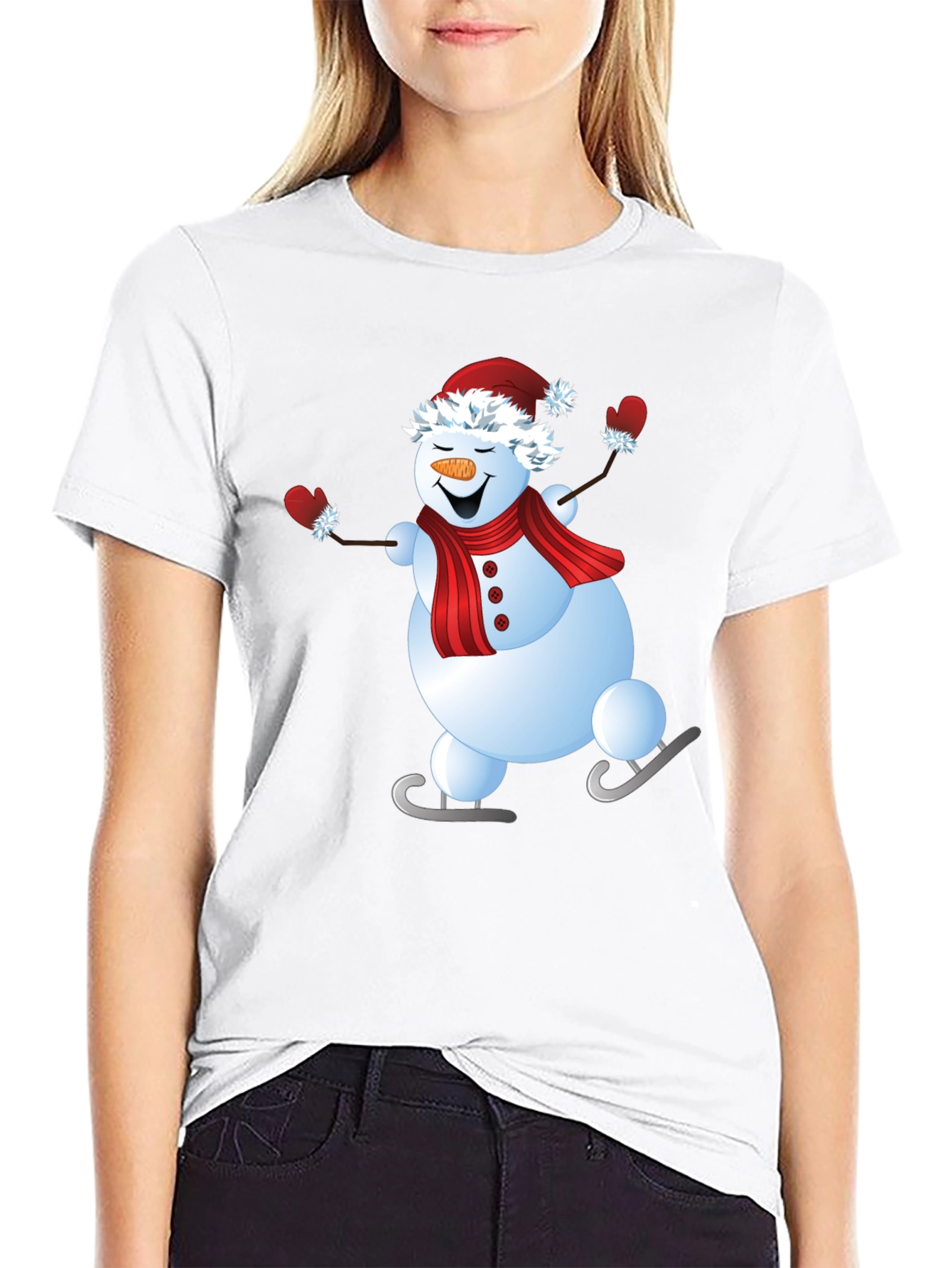 Snowman Ice Skating Holiday Graphic Tee