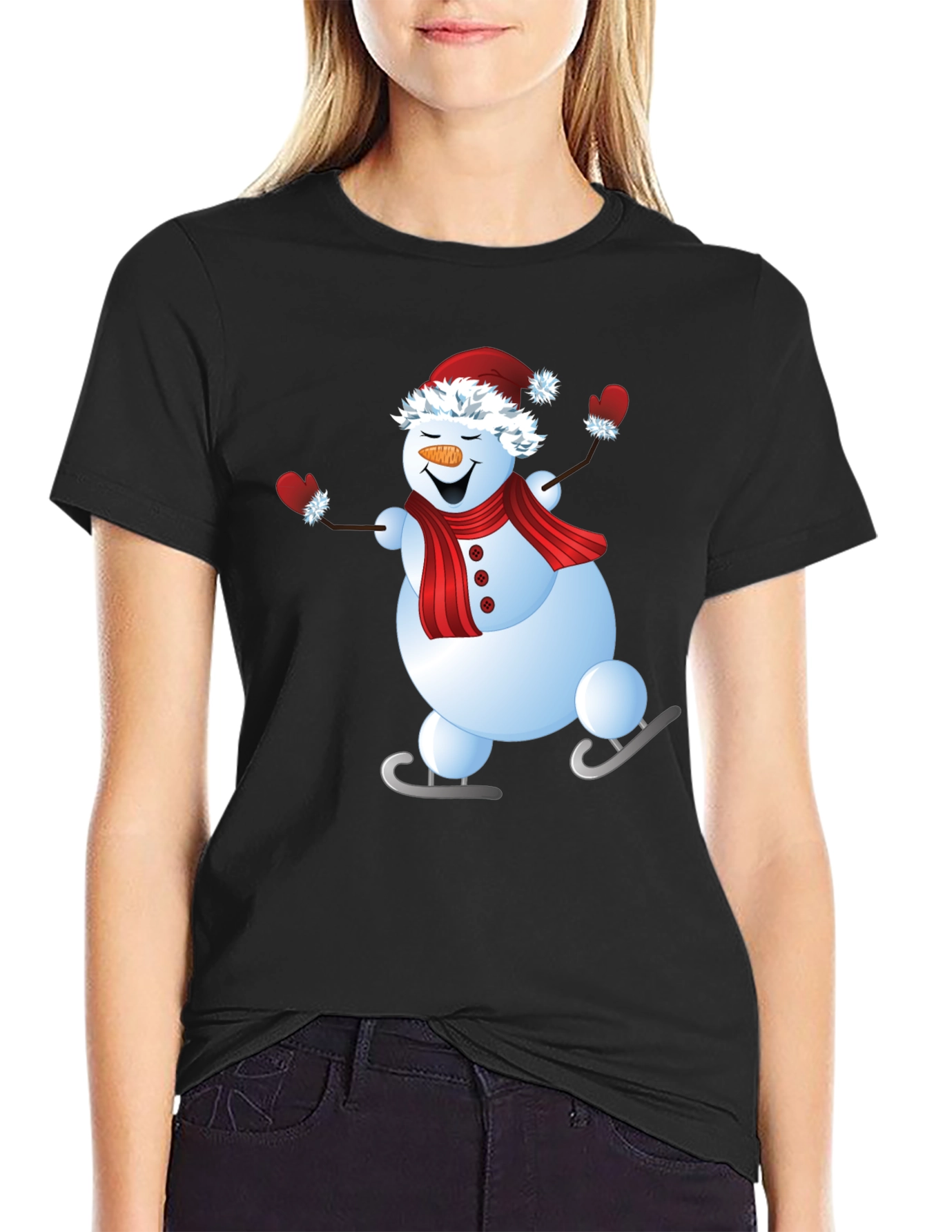 Snowman Ice Skating Holiday Graphic Tee