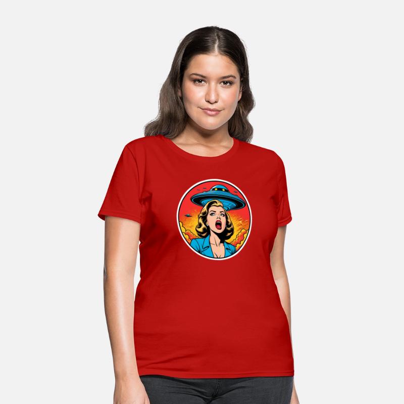 A beautiful woman is terrified of a UFO.