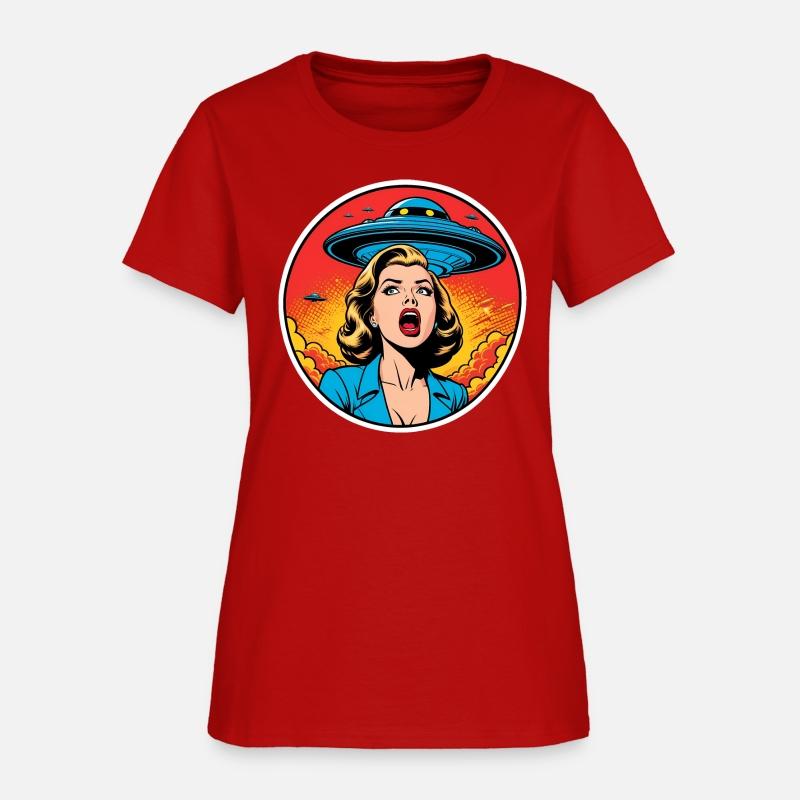 A beautiful woman is terrified of a UFO.