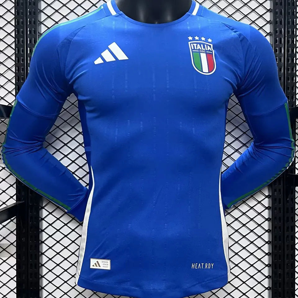 2024 Italy Home Blue Player Version Long Sleeve Jersey Front