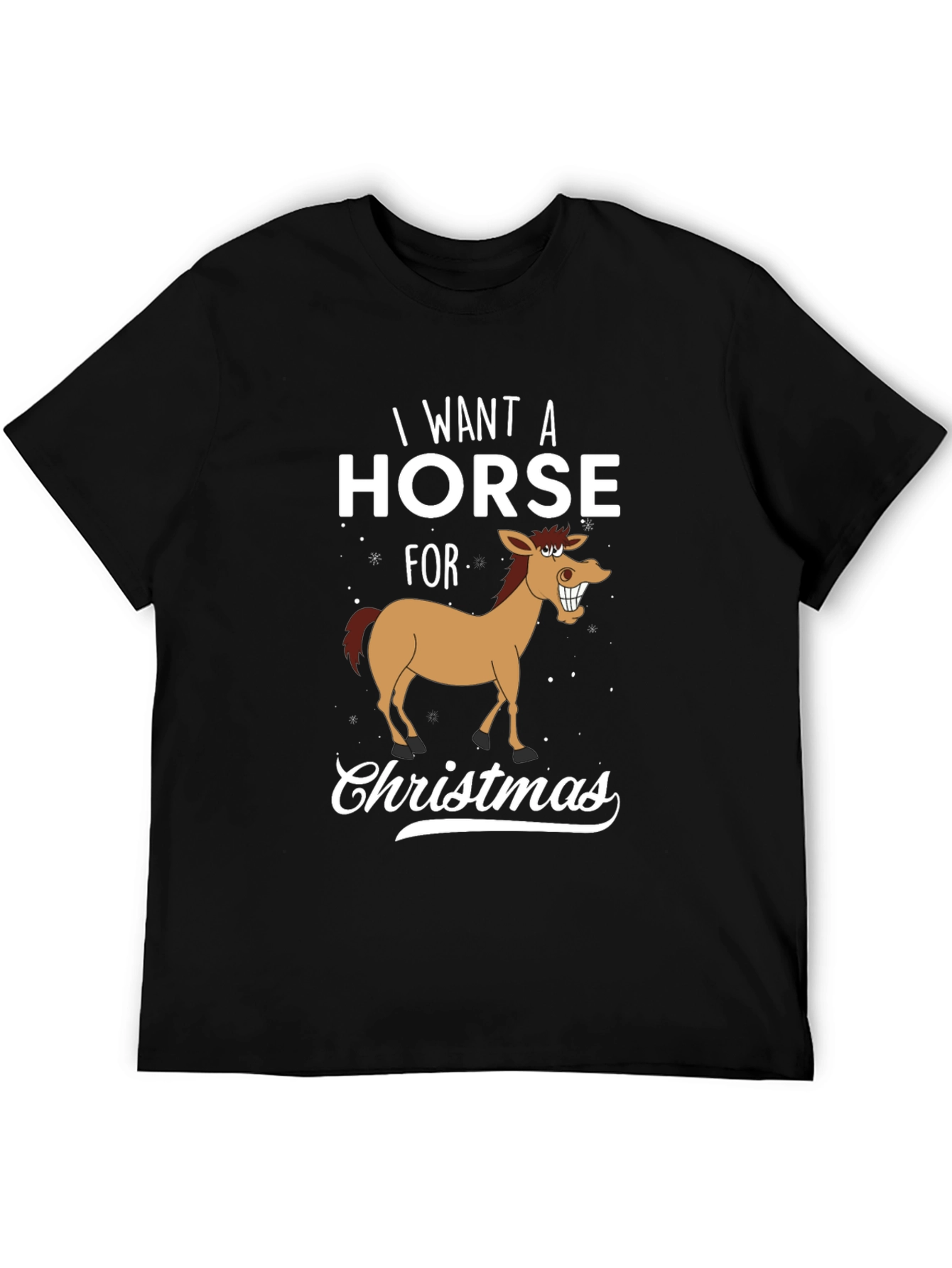 Funny Horse Christmas T-Shirt - I Want A Horse Design