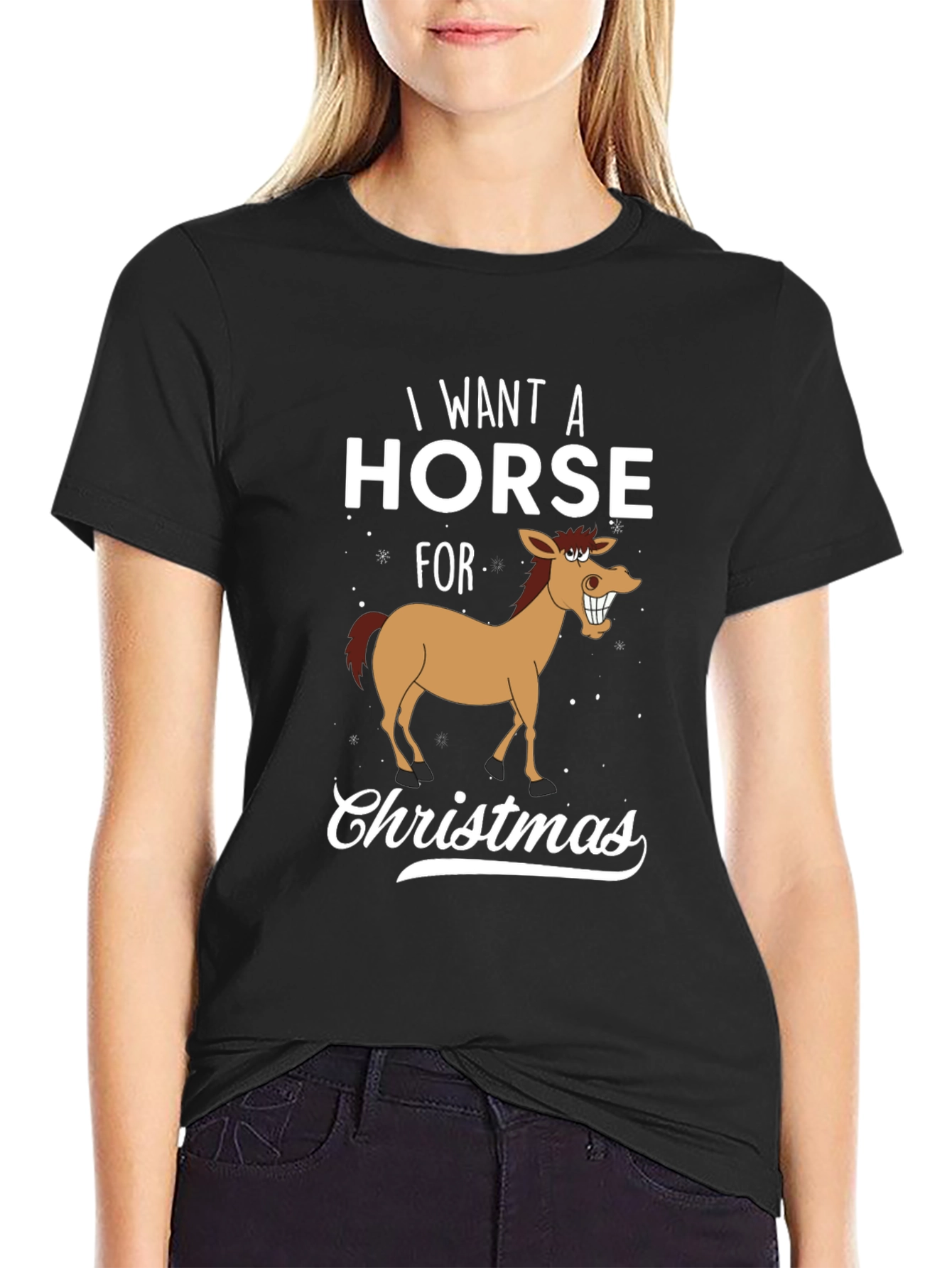 Funny Horse Christmas T-Shirt - I Want A Horse Design