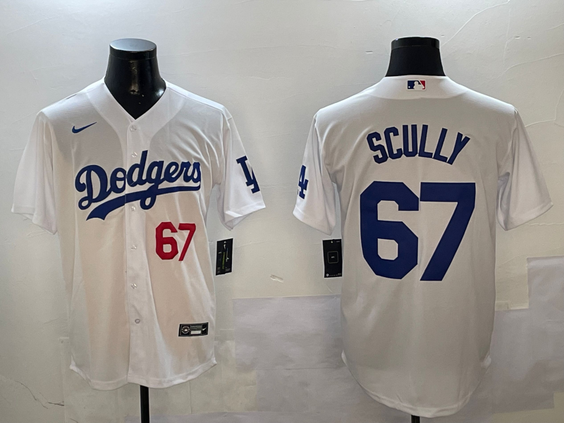 Men's Los Angeles Dodgers Vince Scully #67 White Home Limited Player Jerseys