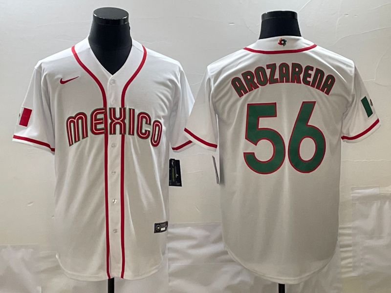 Men's 2023 World Baseball Classic #56 Randy Arozarena Mexico White Jerseys
