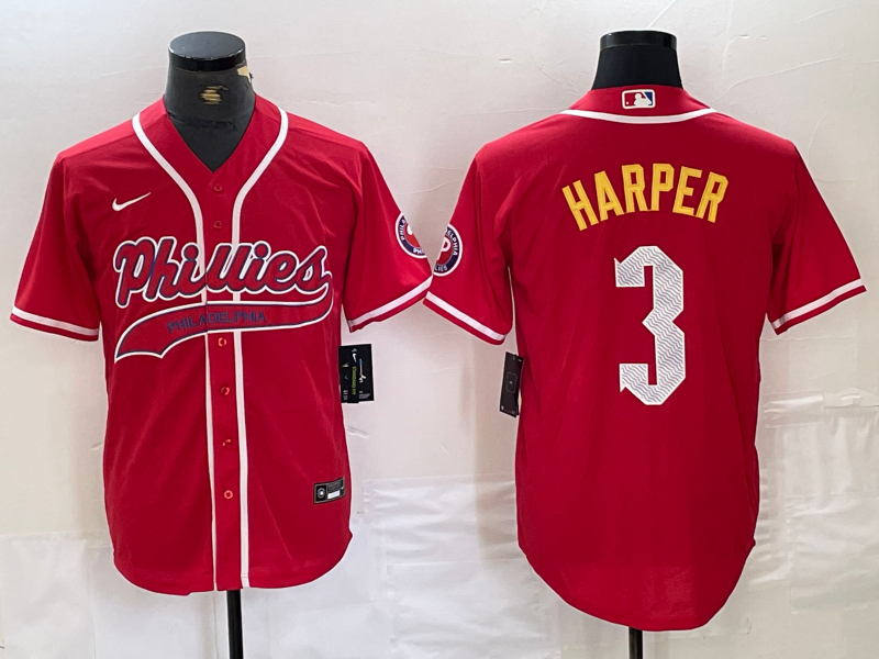 Men's Philadelphia Phillies Bryce Harper #3 Red Player Jerseys Joint Edition