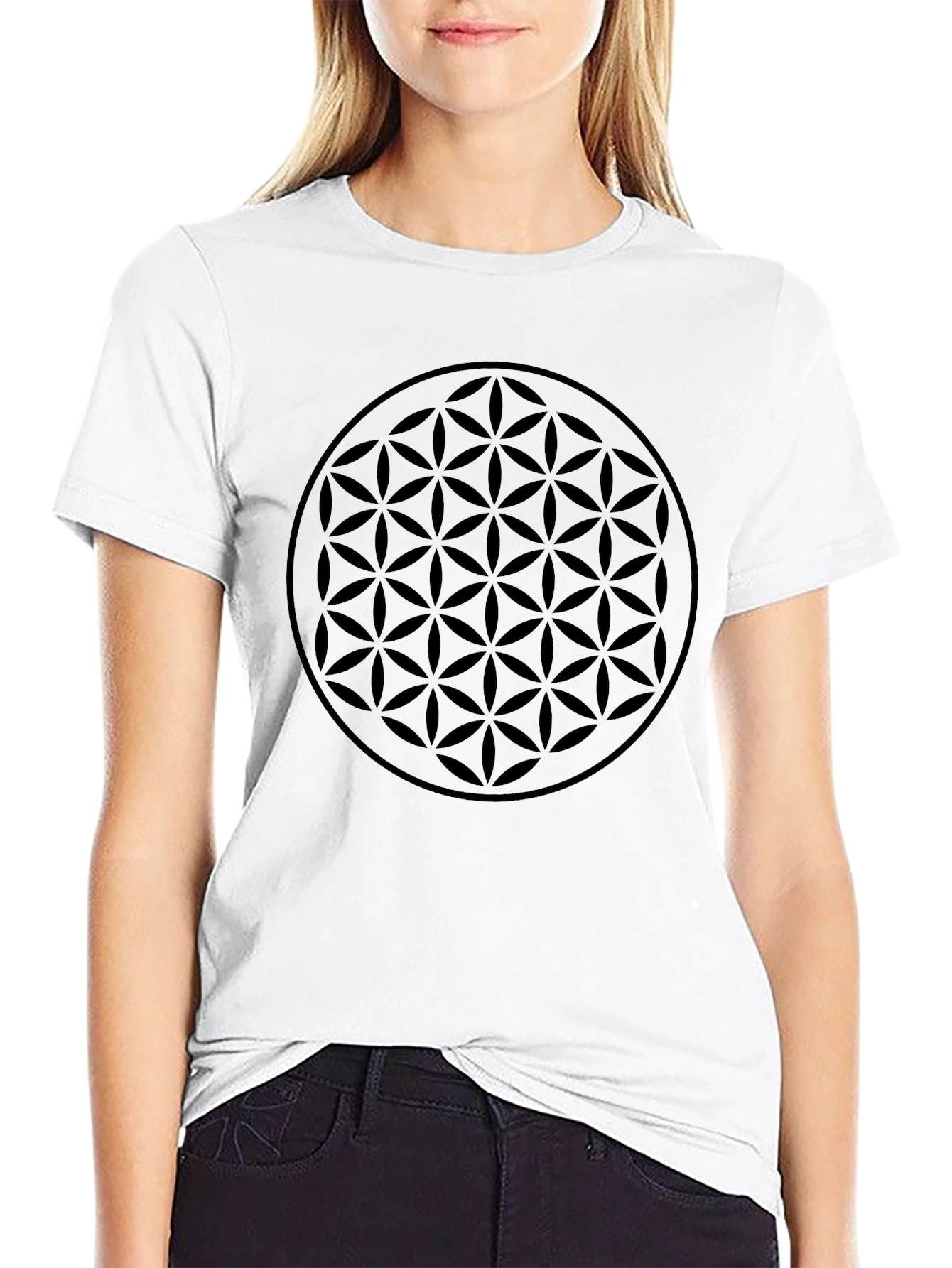 Mens Black Flower of Life Graphic T-Shirt