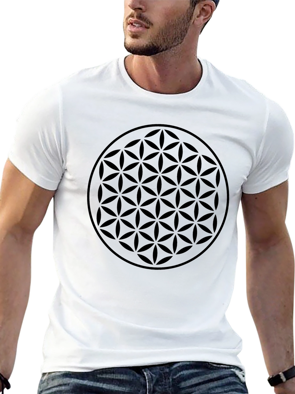 Mens Black Flower of Life Graphic T-Shirt