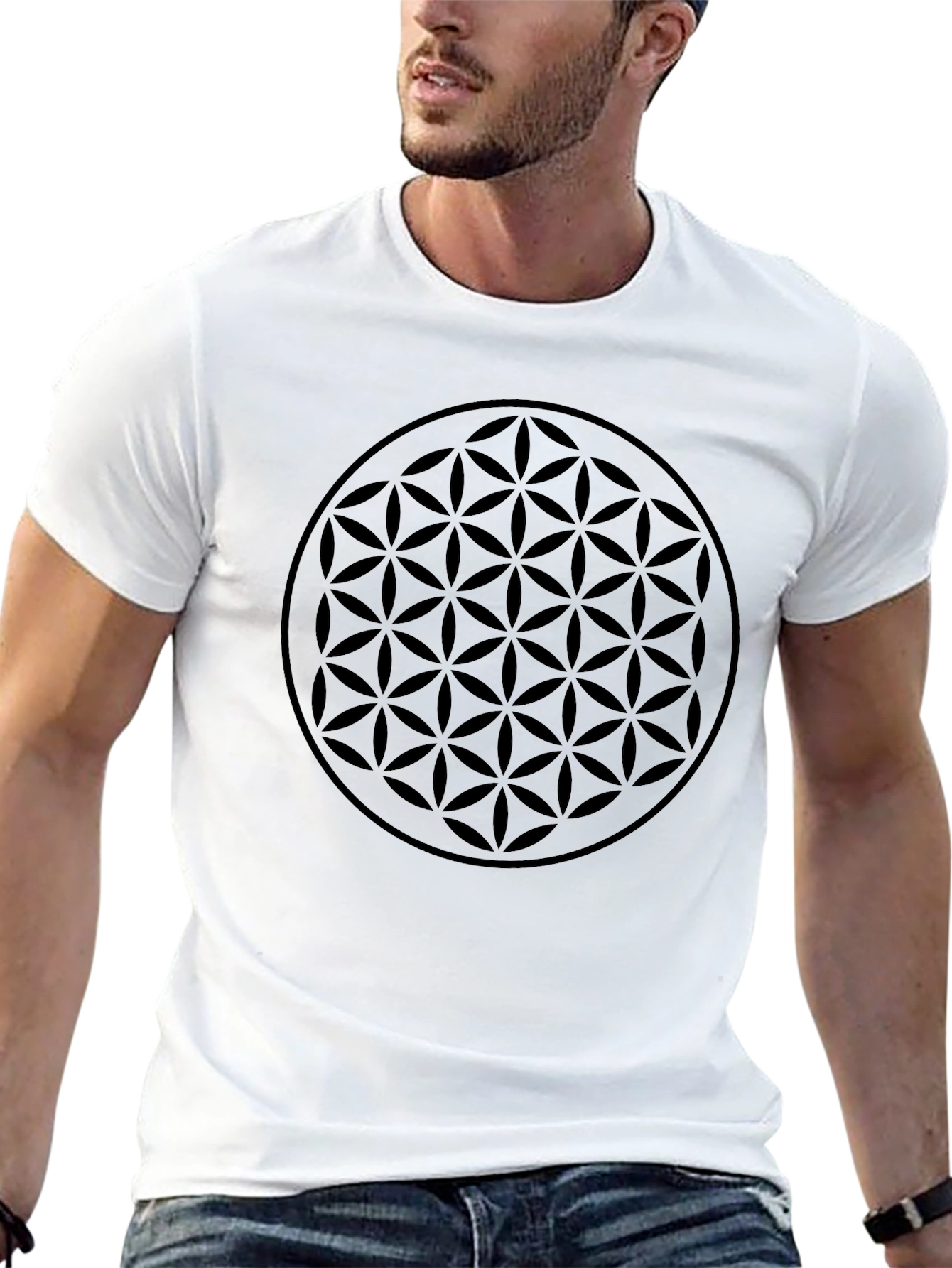 Mens Black Flower of Life Graphic T-Shirt