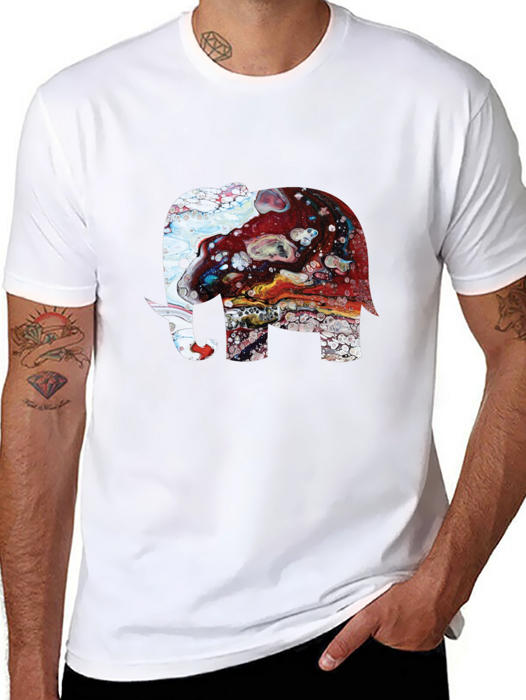 Elephant Art Print Graphic Tee - Mens Black T-Shirt