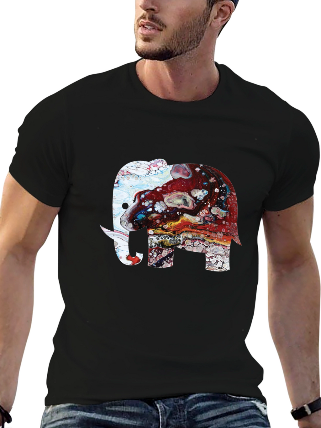 Elephant Art Print Graphic Tee - Mens Black T-Shirt