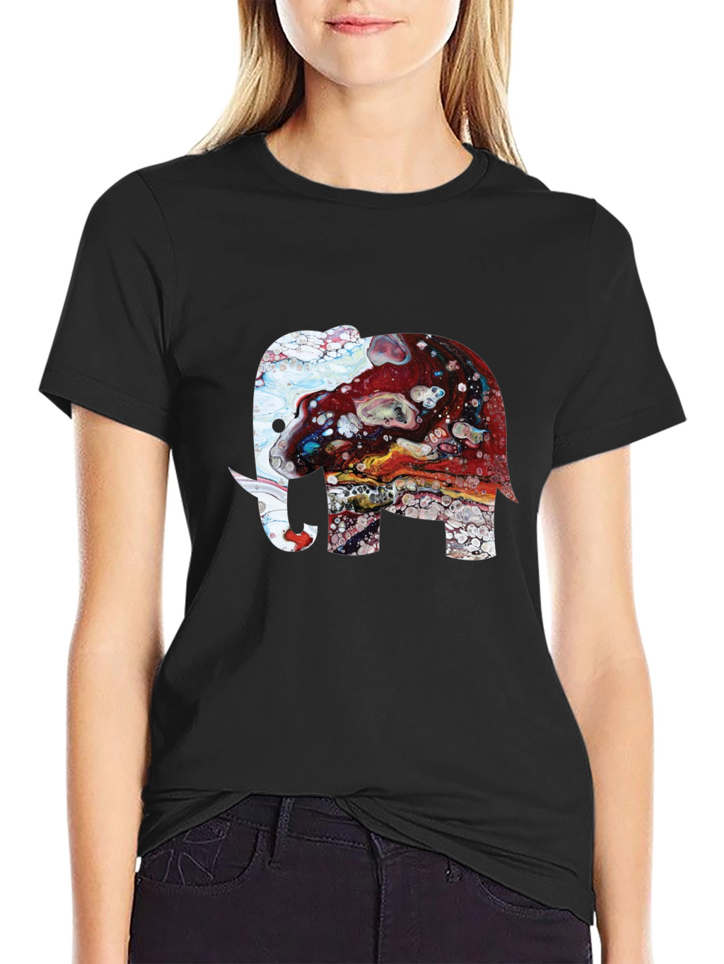 Elephant Art Print Graphic Tee - Mens Black T-Shirt