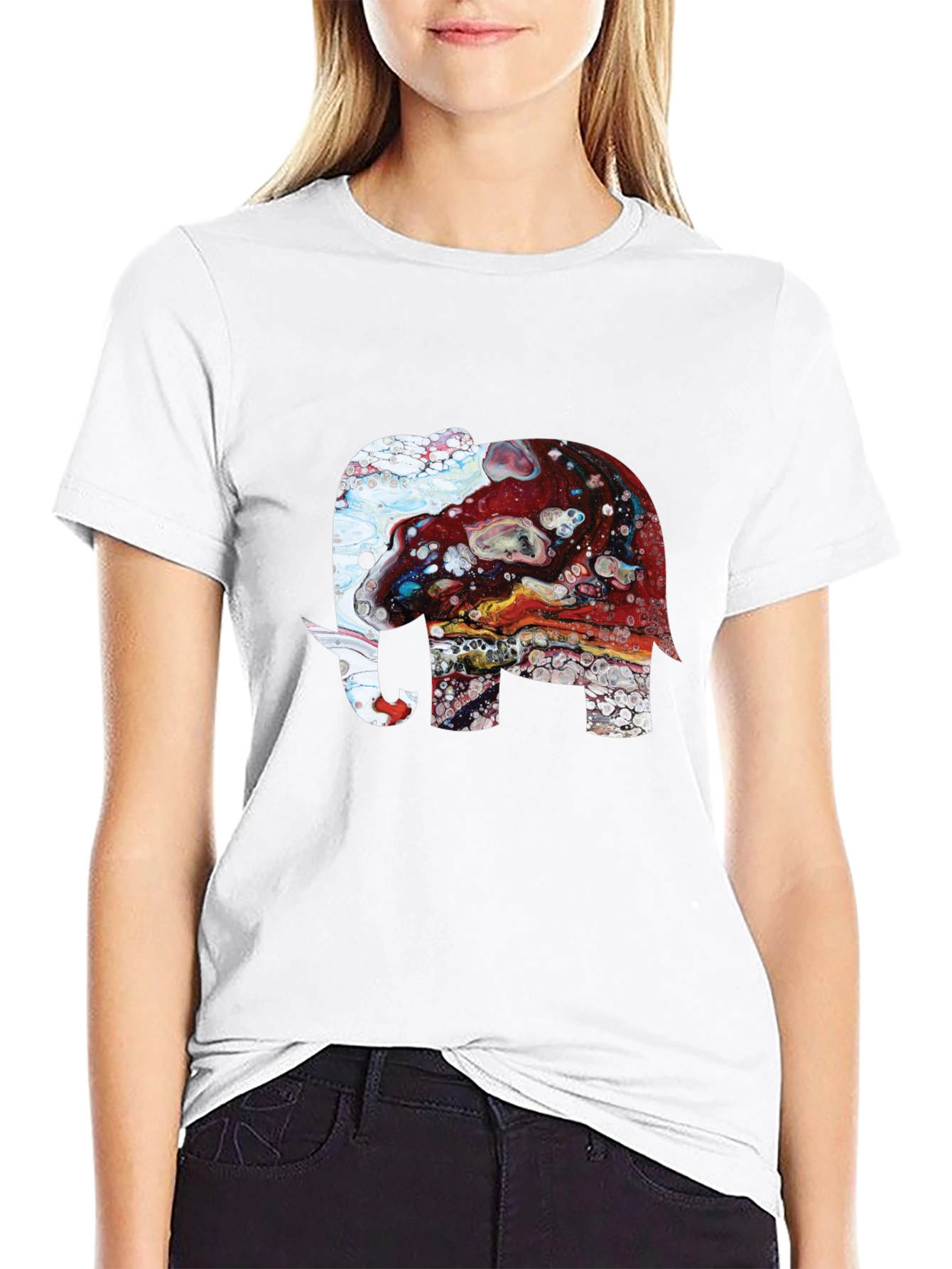 Elephant Art Print Graphic Tee - Mens Black T-Shirt