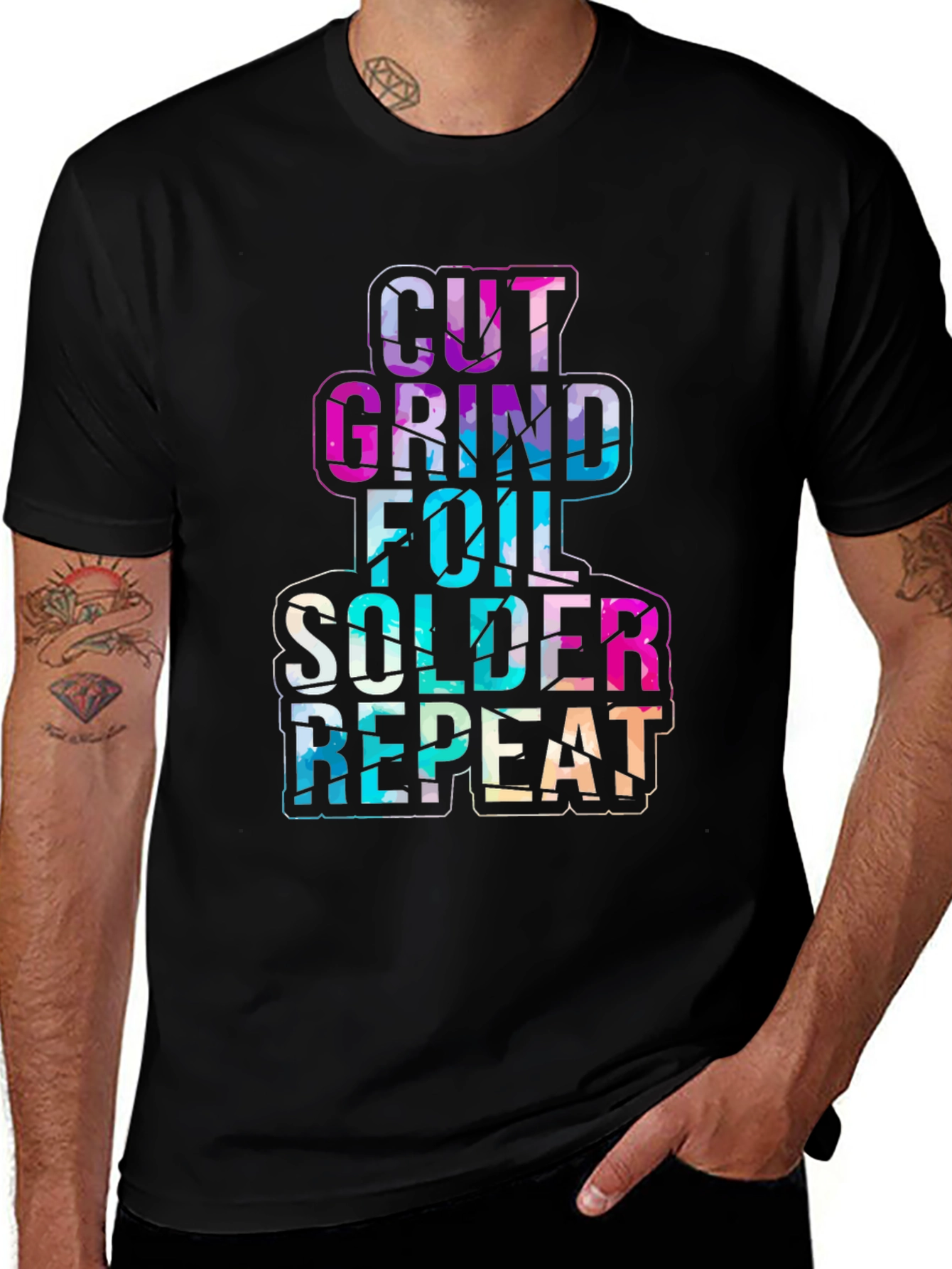 Cut Grind Foil Solder Repeat Black T-Shirt