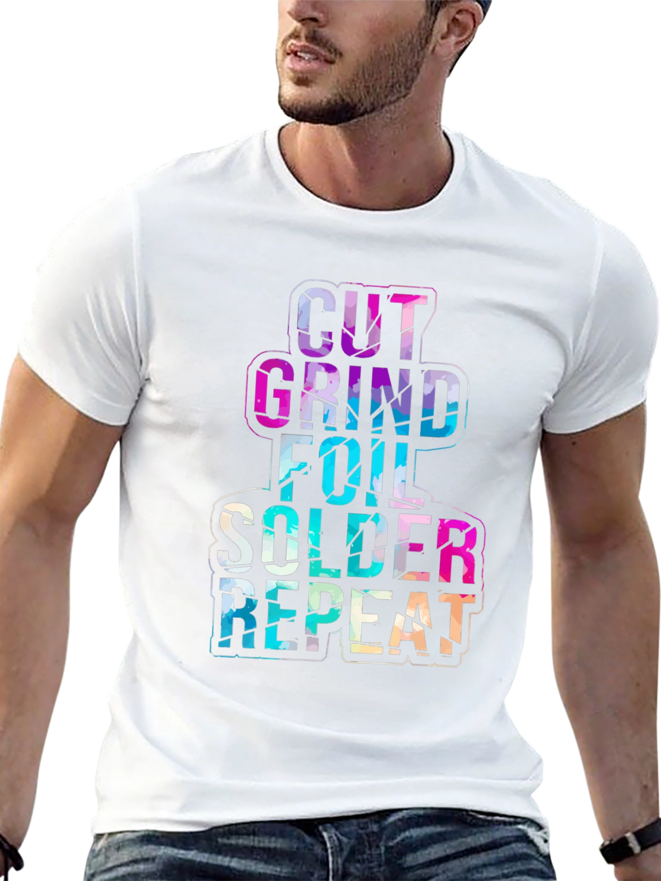 Cut Grind Foil Solder Repeat Black T-Shirt