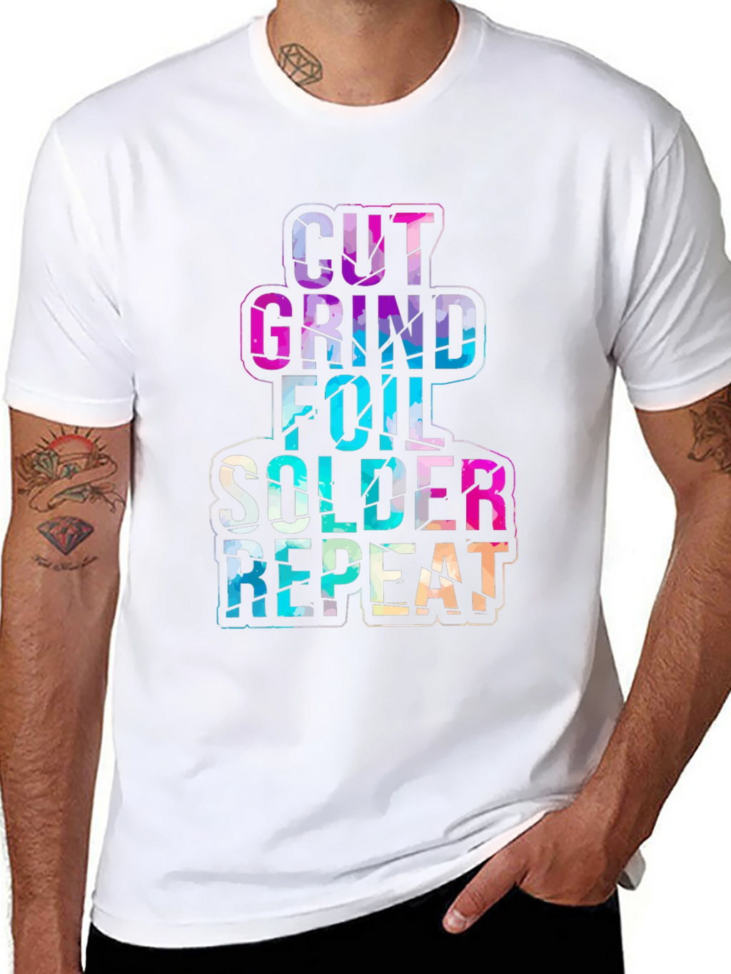 Cut Grind Foil Solder Repeat Black T-Shirt