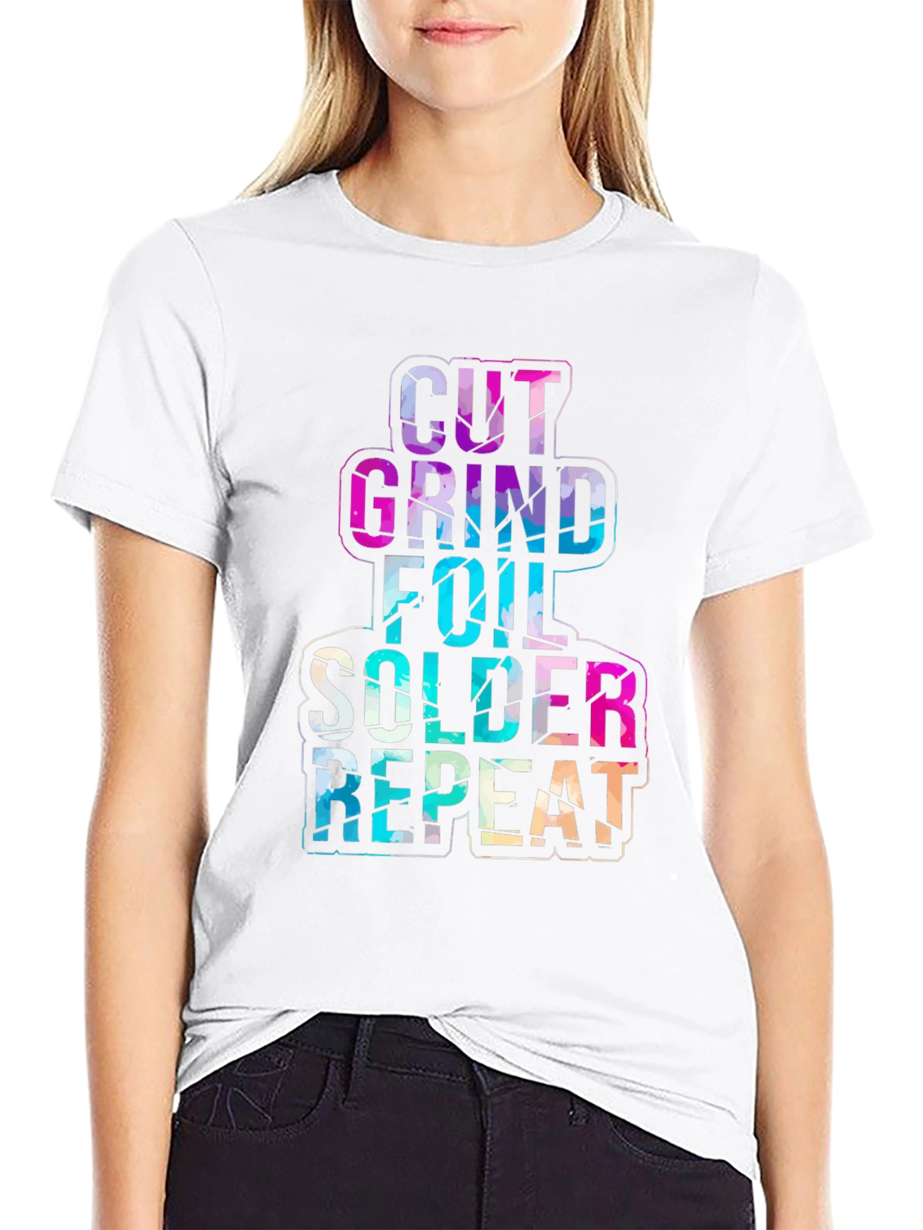 Cut Grind Foil Solder Repeat Black T-Shirt