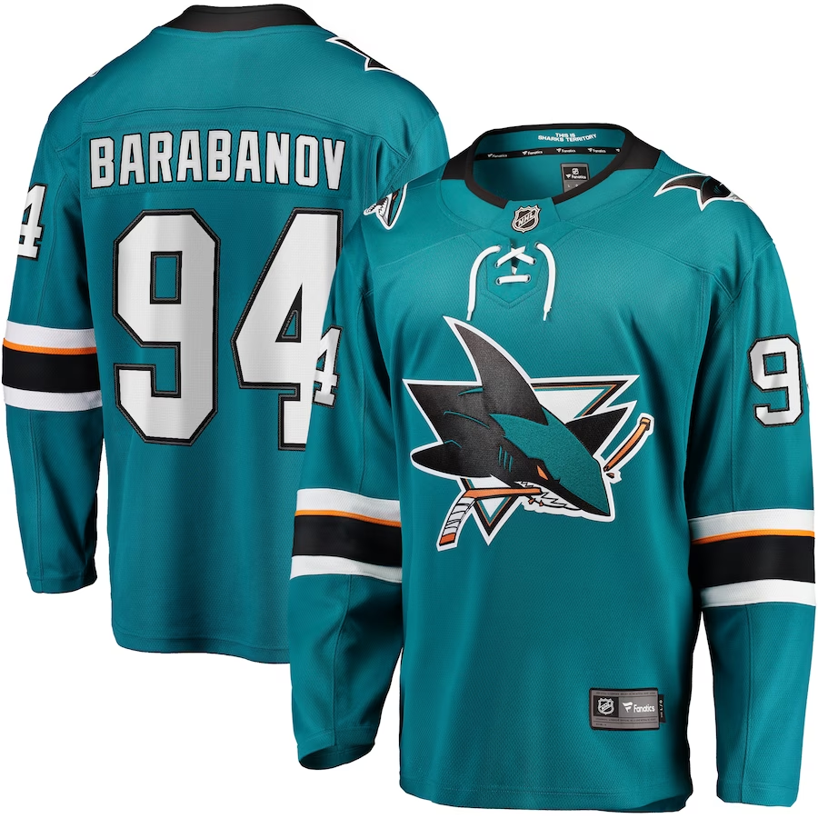 Men's San Jose Sharks Alexander Barabanov #94 Teal Breakaway Player Jerseys