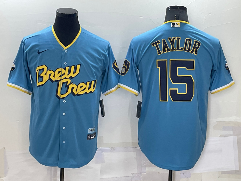 Men's Milwaukee Brewers Tyrone Taylor #15 Blue Stitched Jerseys