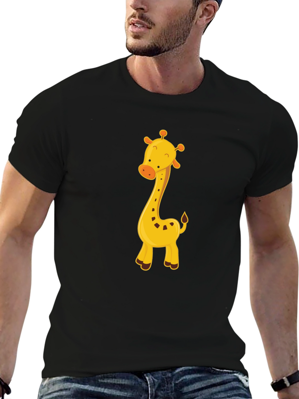 Cute Giraffe Graphic Tee - Black Cotton Blend
