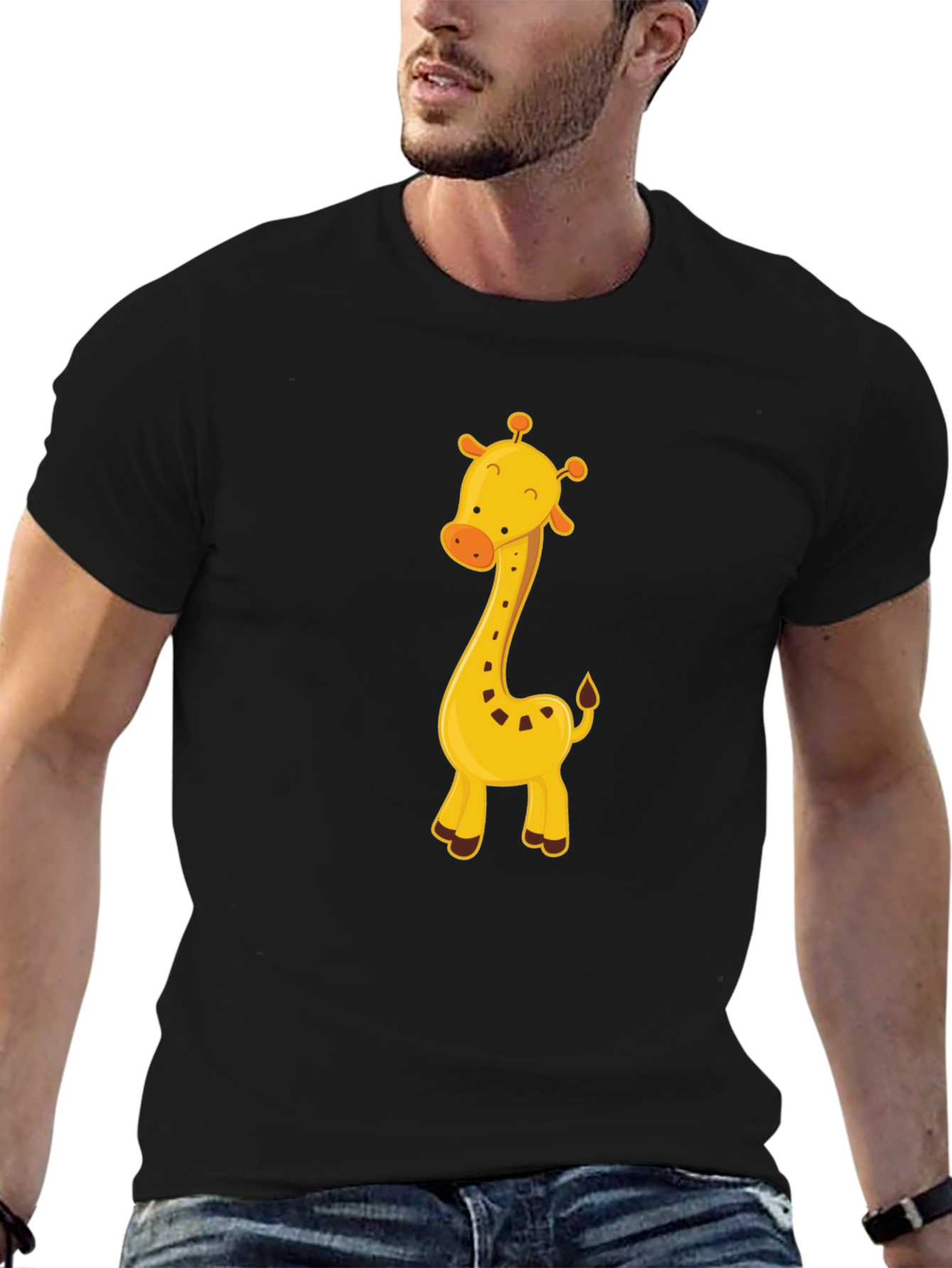 Cute Giraffe Graphic Tee - Black Cotton Blend