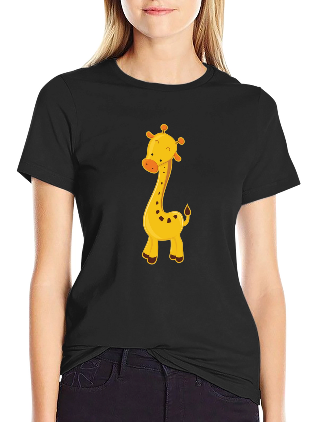 Cute Giraffe Graphic Tee - Black Cotton Blend