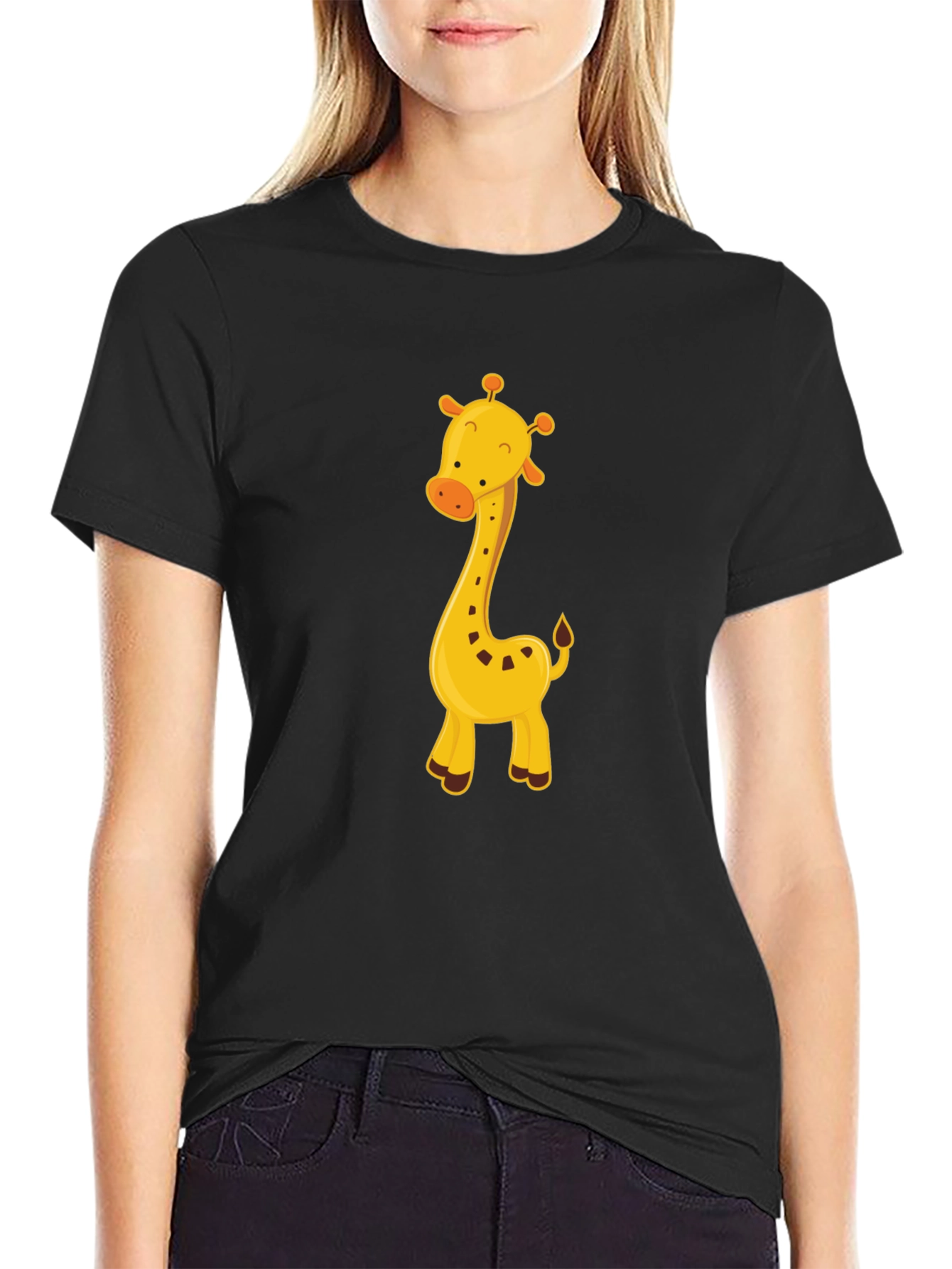 Cute Giraffe Graphic Tee - Black Cotton Blend