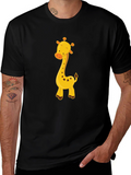 Cute Giraffe Graphic Tee - Black Cotton Blend