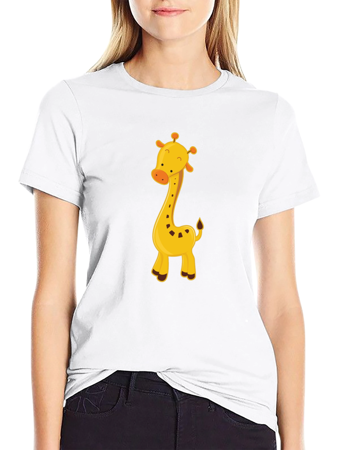 Cute Giraffe Graphic Tee - Black Cotton Blend