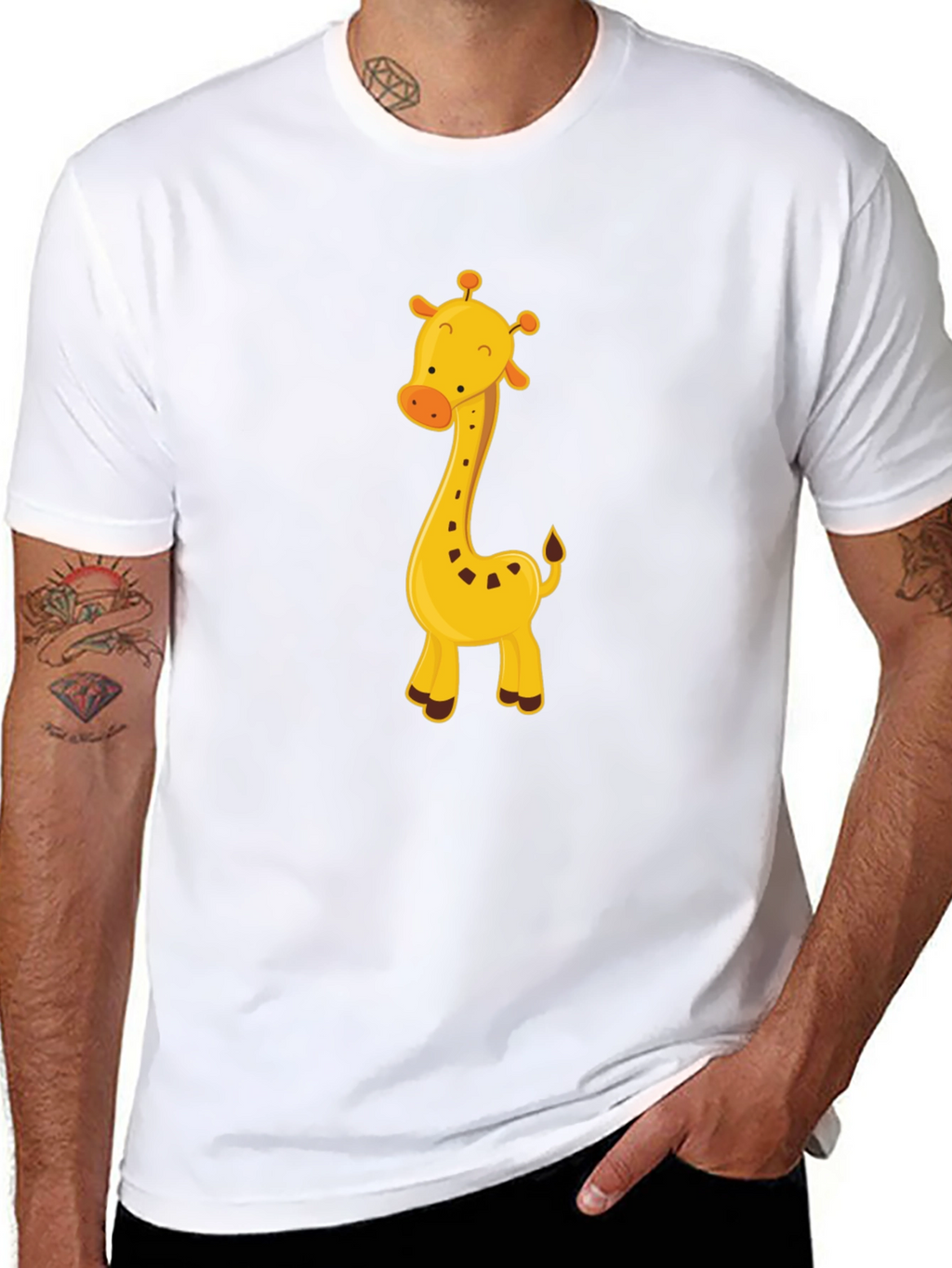 Cute Giraffe Graphic Tee - Black Cotton Blend