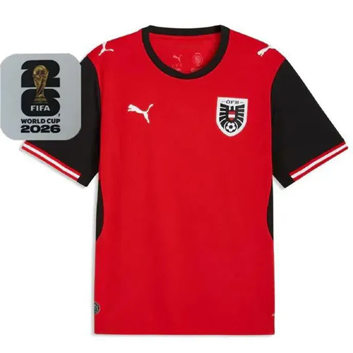 2026/27 Austria Hoem Red Fans Soccer Jersey (Have Right Patch 有右臂章 白底黑字） Front