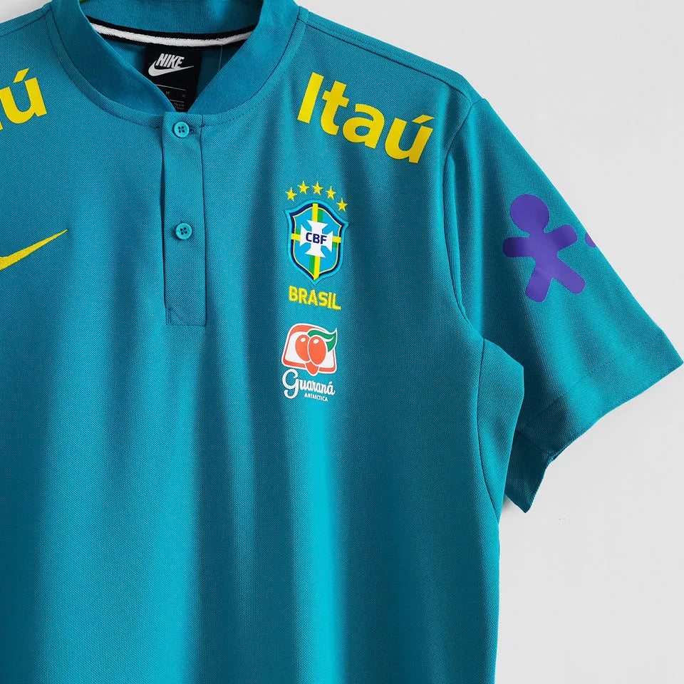 2021/22 Brazil Light Blue POLO Soccer Jersey有钮 Detail 4