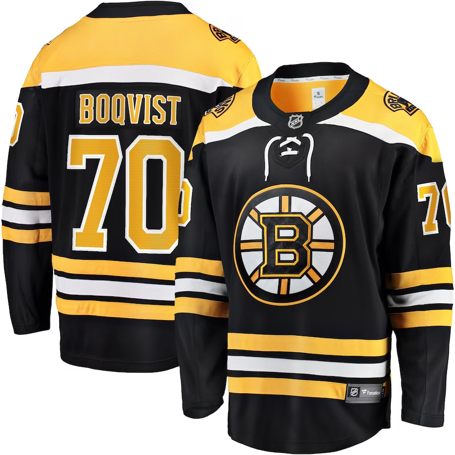 Men's Boston Bruins Jesper Boqvist #70 Black Replica Player Jerseys