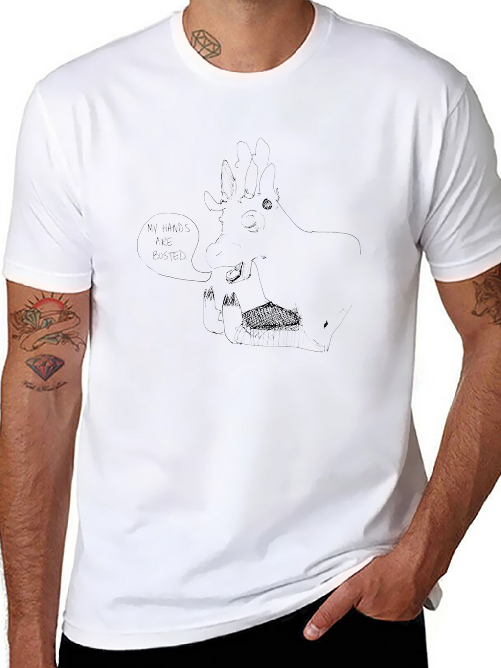 Mens Black T-Shirt with Quirky Giraffe Graphic