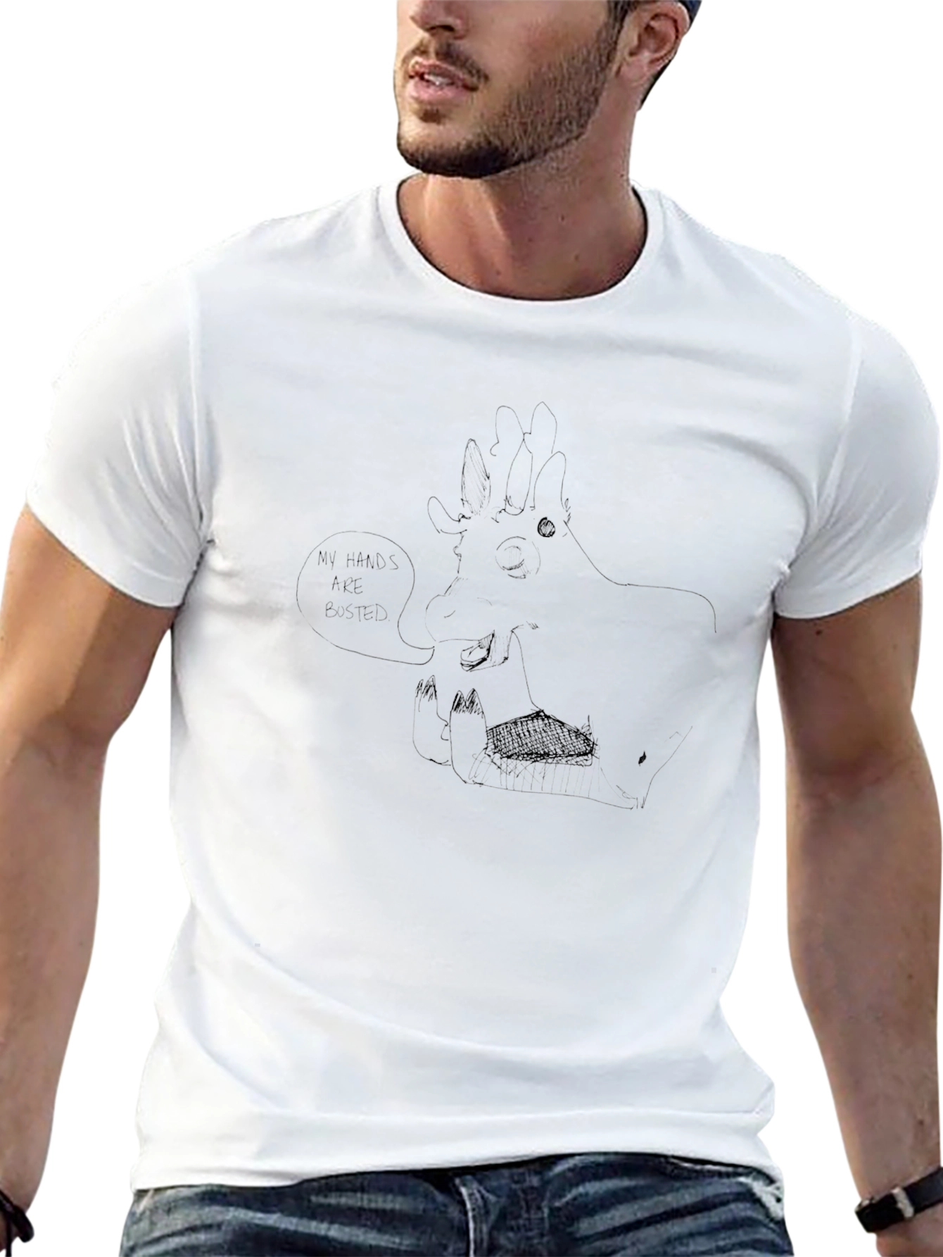 Mens Black T-Shirt with Quirky Giraffe Graphic