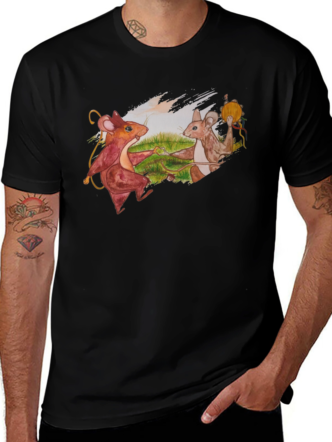 Dancing Mice Graphic Tee - Unique Art Shirt