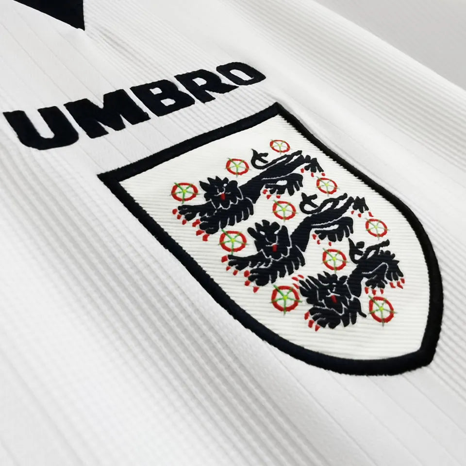 1996 England Home White Retro Soccer Jersey Detail 2