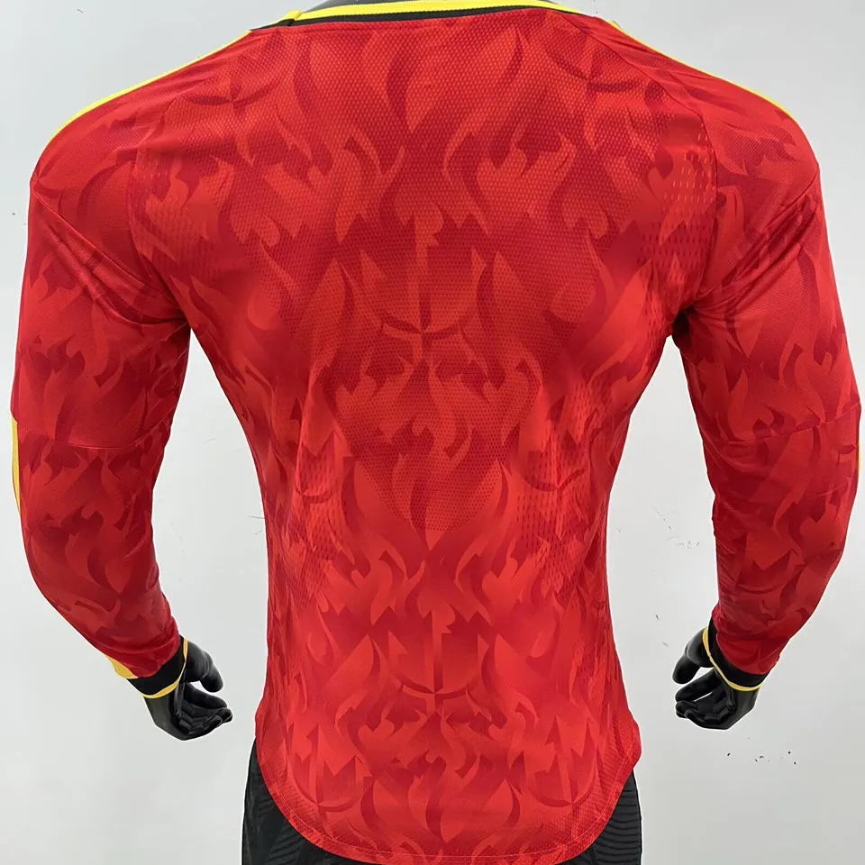 2026/27 Belgium Home Red Player Version Long Sleeve Soccer Jersey Back